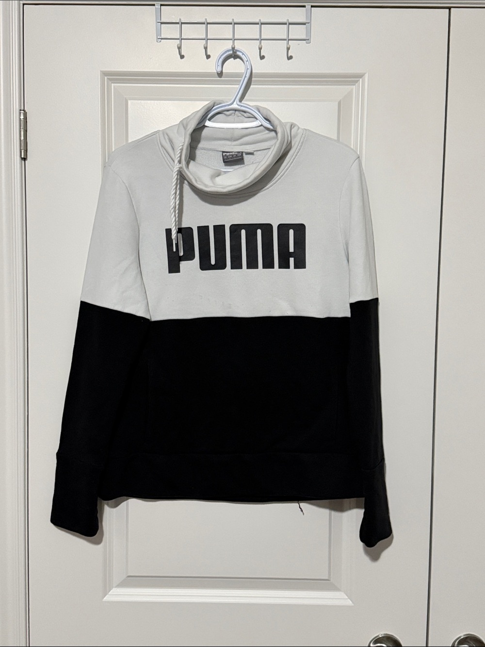 Puma Women's Black and White Funnel Neck Colorblock Pullover